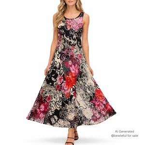 Planet Size 8 Black Silk Blend Floral Burnout Maxi Dress Boho